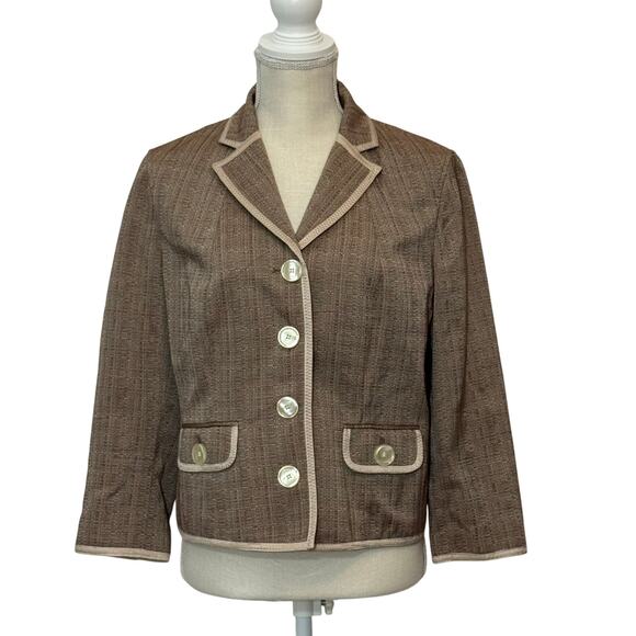 THE LIMITED Blazer Jacket 12 Vintage 2004 Taupe Cream Trim Quiet Luxury Preppy - Picture 1 of 9